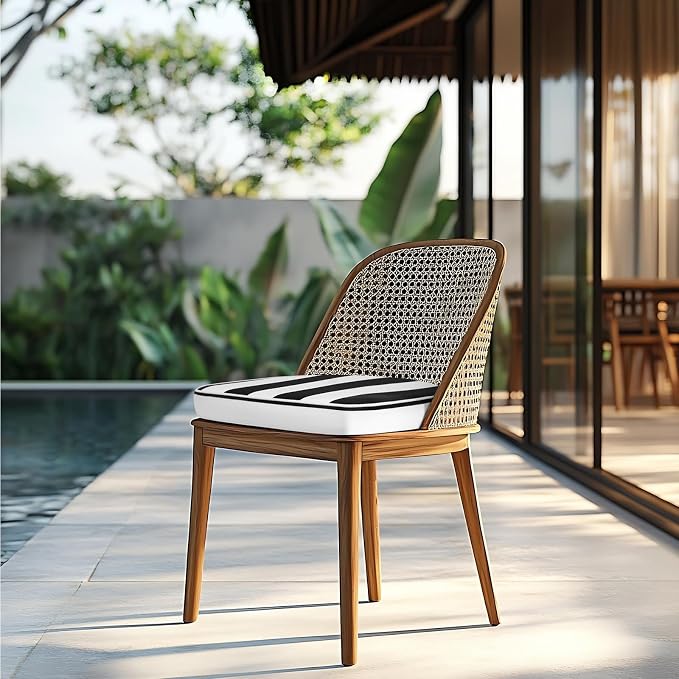 Outdoor Chair Cushions Set of 4, 19"x19" Water-Resistant Patio Cushions with Ties, High Density Foam U-Shape Seat Cushions for Patio Garden Chairs,Black White Stripe