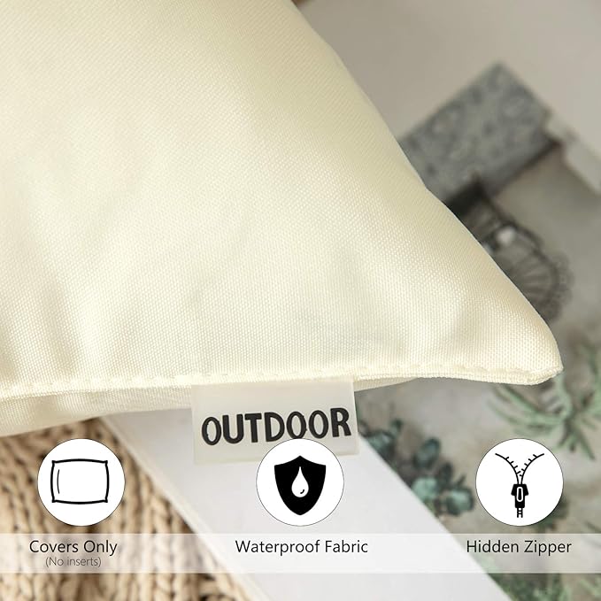 MIULEE Pack of 2 Decorative Outdoor Waterproof Pillow Covers Garden Cushion Sham Throw Pillowcase Summer Shell for Patio Tent Couch 22x22 Inch Beige