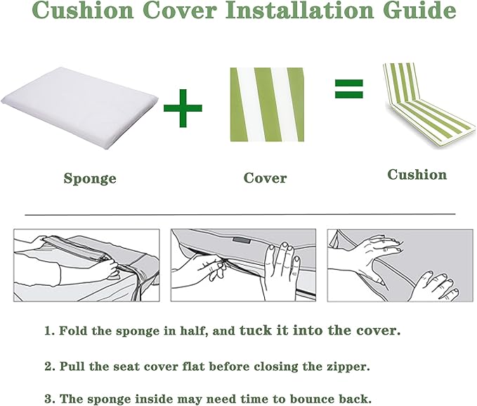 Only choice 2 Pcs Set Outdoor Lounge Chair Cushions Patio Chaise Lounge Chair Replacement Cushions Furniture Seat Cushions(Green White Striped)