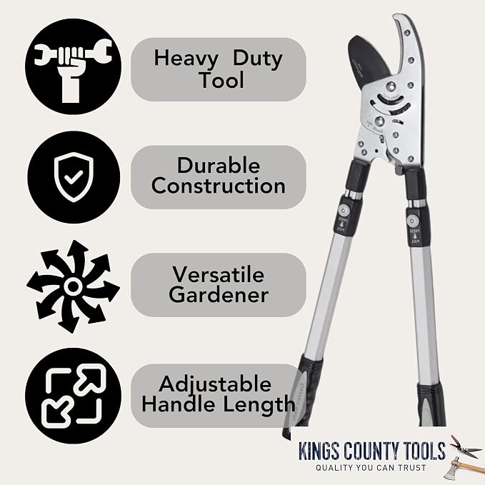 Tree Trimmer Loppers - Double Ratcheting Anvil Lopper - Extendable 26" - 40" Long Handles - Loppers for Tree Trimming Heavy Duty by Kings County Tools
