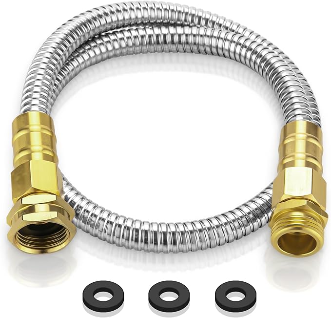 Rosy Earth Garden Hose 3 FT, 304 Stainless Steel Metal Water Hose, Heavy Duty Flexible Leader Hose, Short Water Hose Kink Free Hose for Rv, Outdoor, Yard, No Bite, Leak proof and Durable