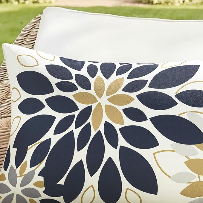 Floral Outdoor Pillow Covers Waterproof Spring Throw Pillow Cases Black Brown 12x20 Inch Set of 2 Decorative Summer Cushion Covers for Patio Furniture Garden Bench Porch Sofa