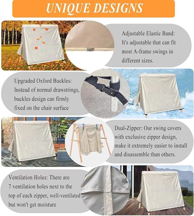 Patio Swing Cover A-Frame Swing Covers Waterproof 3 Seat UV Resistant Weather Protector for Outdoor Courtyard Patio Furniture(72x67x55inch) Beige