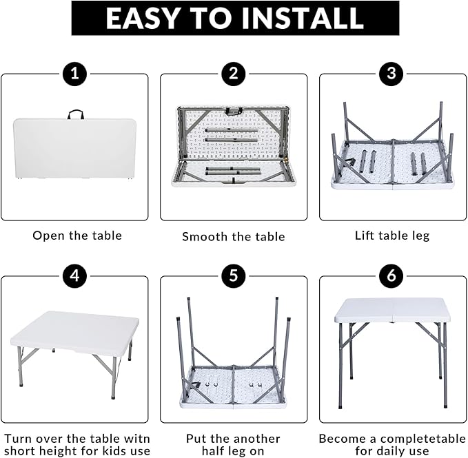 Lakhow 34" Square Folding Table, Plastic Commercial Folding Card Table with Collapsible Legs for Kitchen or Outdoor Party Wedding Event Indoor Outdoor Use, White