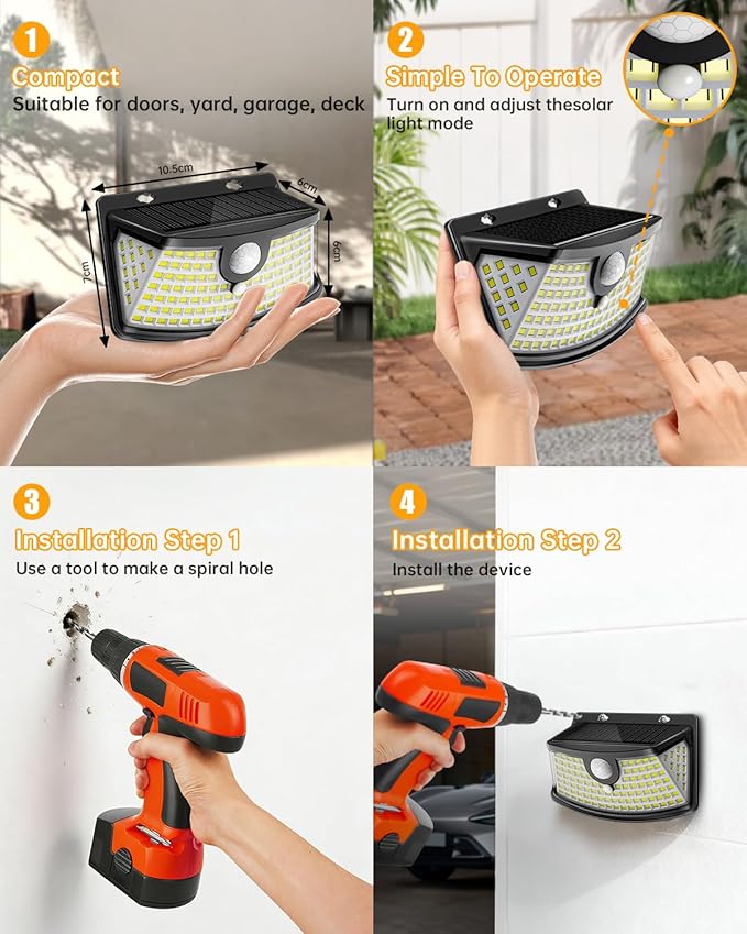 Aootek New Solar Motion Sensor Lights 120 LEDs with Lights Reflector,270° Wide Angle, IP65 Waterproof, Step Lights for Front Door, Yard, Garage, Deck (Black, Daylight White, 1-Pack)