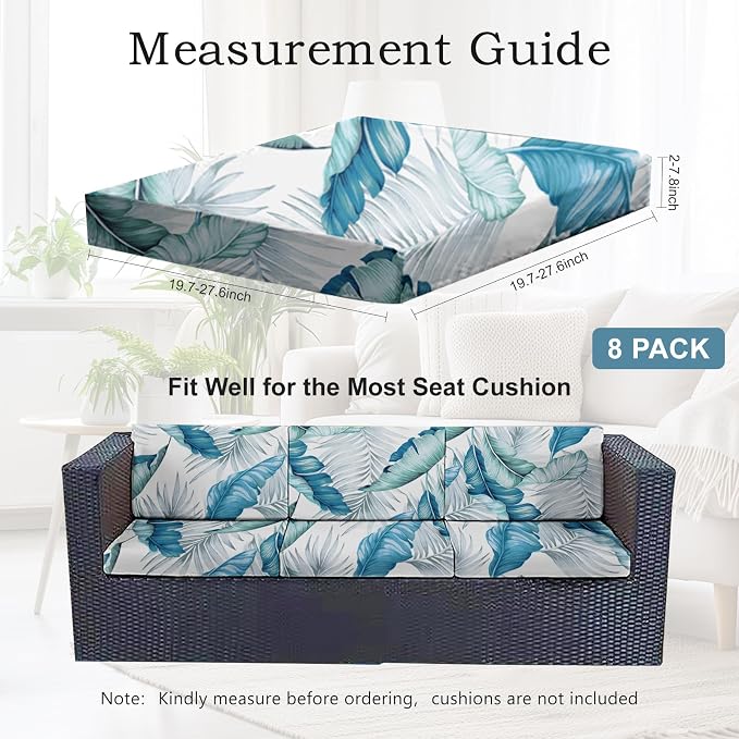 CALBODE 8Pcs Stretch Patio Cushion Covers Outdoor Couch Cover Replacement,Outdoor Sofa Covers for Patio Couch,Washable Furniture Cover (Tropical Flavor,Cushions Not Included)