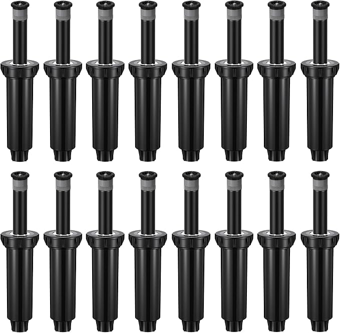 16 Pack Adjustable Sprinkler Heads for Lawn, Compatible with Rain Bird 1800 Replacement Sprinkler Head, 4-Inch Pop-Up, 9-20 ft Radius, 0-360° Adjustable Arc, Efficient Garden Yard Irrigation