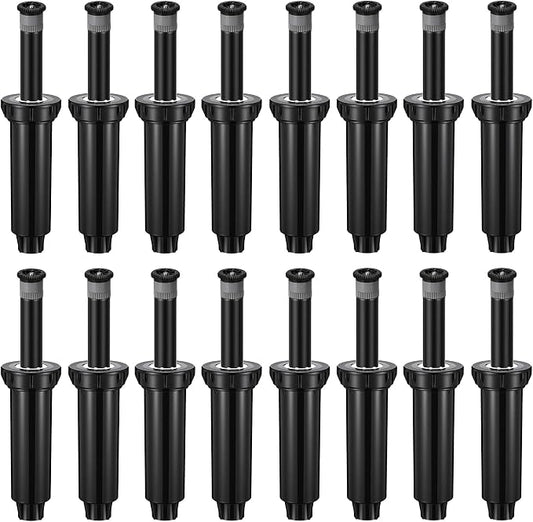 16 Pack Adjustable Sprinkler Heads for Lawn, Compatible with Rain Bird 1800 Replacement Sprinkler Head, 4-Inch Pop-Up, 9-20 ft Radius, 0-360° Adjustable Arc, Efficient Garden Yard Irrigation
