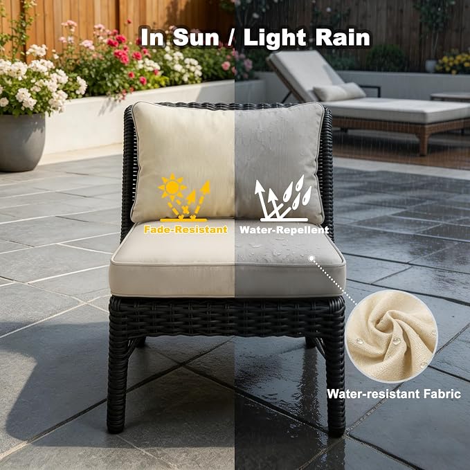 24''x24''x4'' Outdoor Seat Cushion Set, Beige Patio Replacement Cushions | Water-Resistant & Fade Resistant Fabric with Removable Cover, Fits Outdoor Chair Sofa Couch
