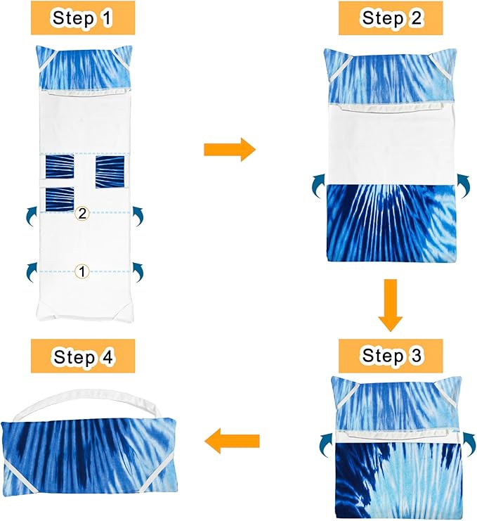 Lounge Chair Towel Cover, Tie Dye Style Chaise Lounge Cover, Beach Chair Covers with Pockets for Pool Sunbathing Beach Garden Courtyard Outdoor Trips, 85 x30 in, Blue Grey
