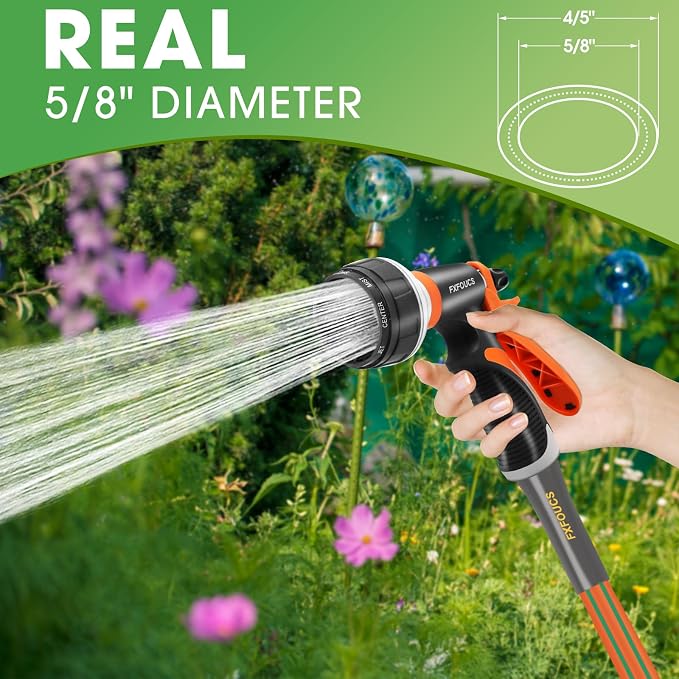 Heavy Duty Garden Hose – 5/8 Inch Flexible Lightweight Hybrid Hose with 600 PSI Burst Pressure, Swivel Handle,All-Weahter Water Hose, Durable Copper Male/Female Fittings (Orange, 75FT)