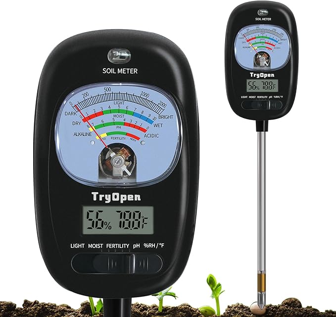 7-in-one Soil Test Kit, Soil Moisture Meter/PH Meter/Sunlight Intensity/Fertility Soil Tester, LCD Display Air & Soil Hygrometer Temperature for Hous Plants Garden, Farm, Lawn Care Moisture Meter
