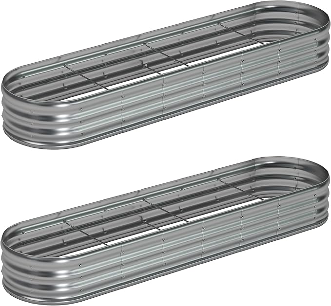 Foxlang 8x2x1ft(2 Pack) Galvanized Oval Raised Garden Bed,Outdoor Planter Box Metal Patio Kit Planting Bed for Vegetables Flowers Herb,Silver
