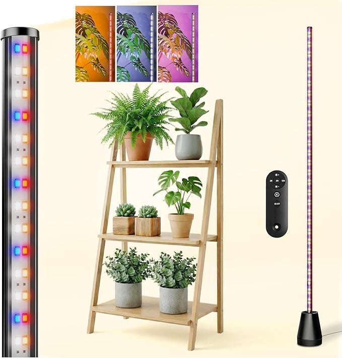 Grow Lights for Indoor Plants with Timer, 60 Inch Vertical Grow Light Full Spectrum 192 LEDs 24W with 3/6/12H Auto On/Off Remote 3 Light Modes 5-Level Dimmable Standing Plant Lamp