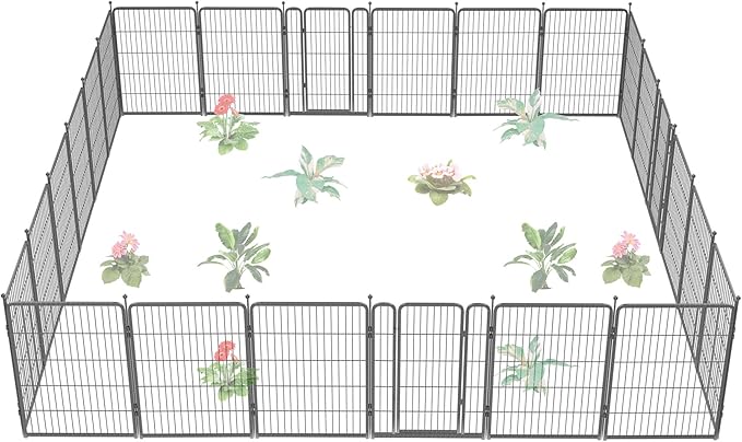 FXW Garden Fence Outdoor for the Yard – 40in(H) x 54.7ft(L) Heavy Duty Metal Animal Barrier for Dog, No Dig Decorative Dog Fence, 24 Panels, Silver