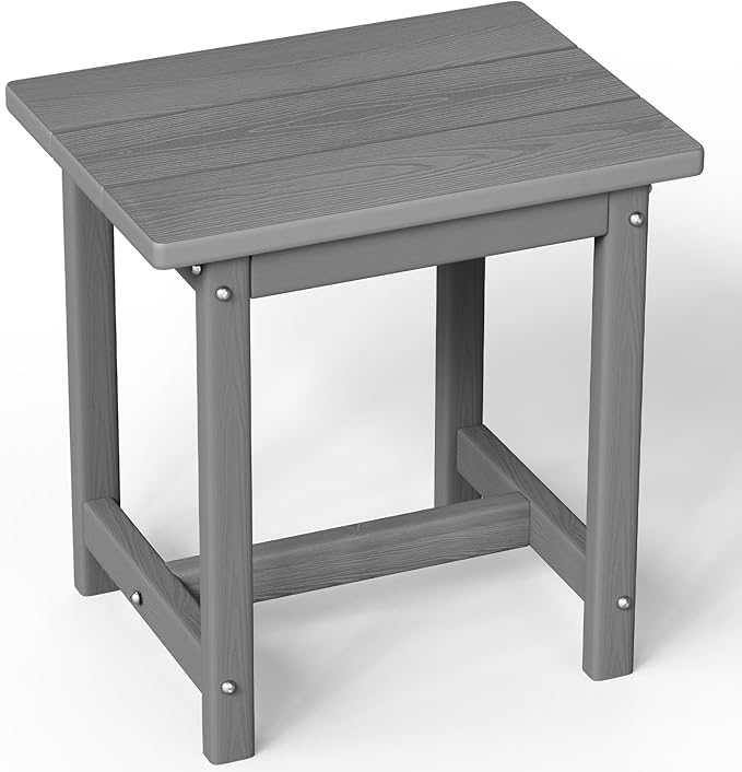 Outdoor Side Table – 17" HDPE Adirondack Side Table,Sturdy Small Outdoor Tables, Weather-Resistant & Easy Assembly Patio End Tables for Garden, Balcony, Porch & Poolside (Grey)