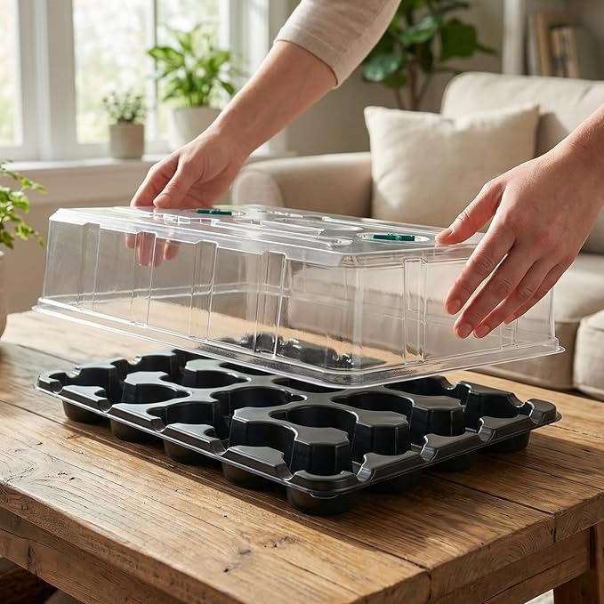 homenote 3 Inch Seed Starting Trays with Humidity Domes for Plants, 4 Pack 20-Cell Seedling Starter Trays, Plant Starter Germination Trays for Pots Seedlings for Indoor,3" Opening Compatible Pots