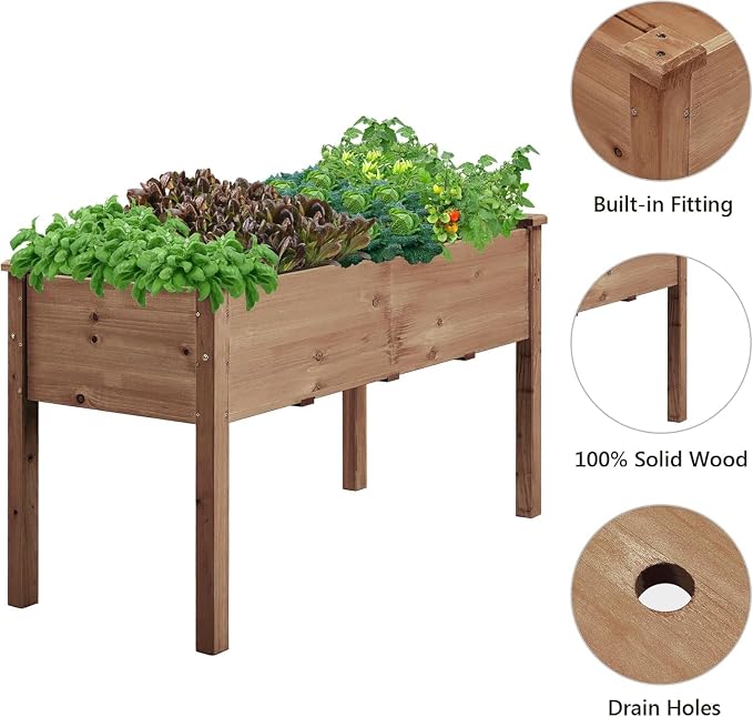 Simple Deluxe Raised Garden Bed with Legs, 48x24x30 Inch Wooden Planter Box with Liner, Elevated Outdoor Garden Box for Patio, Balcony & Backyard Use, Brown