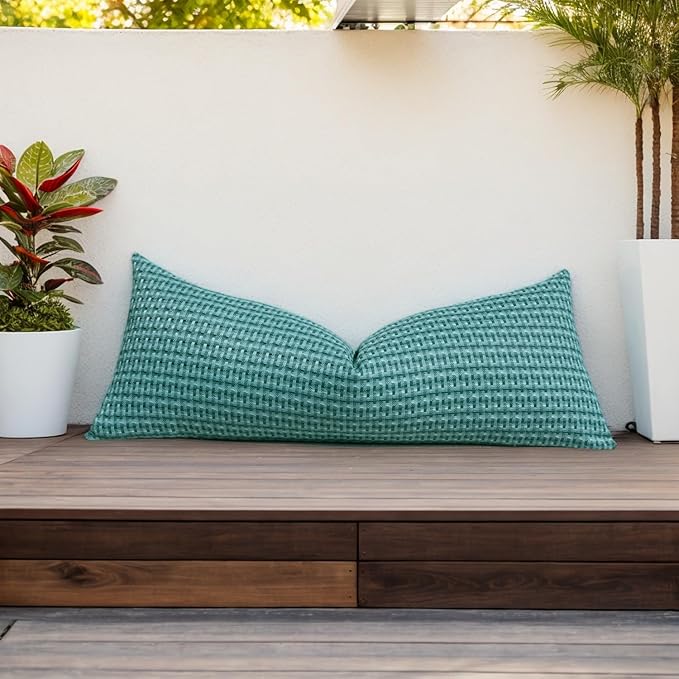 Kevin Textile Outdoor Waterproof Throw Pillow Covers 14x36 Inch Pack of 1 Boho Farmhouse Decorative Long Lumbar Cushion Covers for Garden Patio Tent Balcony Bench Couch Sofa, Teal