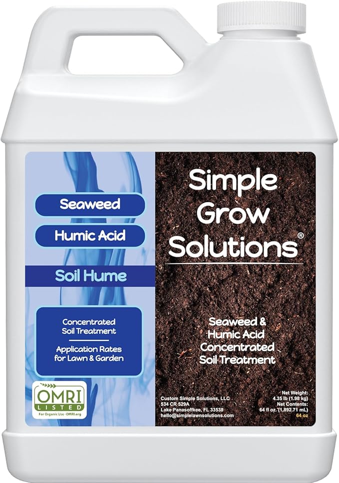 Super Seaweed Humic Fulvic Acid Blend- Liquid Carbon - Soil Hume - Simple Grow Solutions- Natural Lawn & Garden Concentrated Treatment- Increase Nutrient Uptake (64 Ounce)