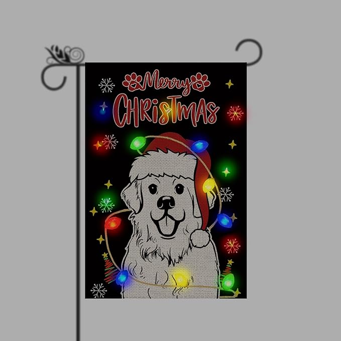Christmas Dog Garden Flag - Led Great Pyrenees Christmas Decor for Outside, Welcome Garden Flags Double-Sided for Seasonal Winter Farmhouse Yard Lawn Decoration Gifts 12x18 inches