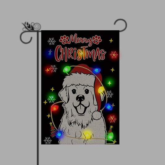 Christmas Dog Garden Flag - Led Great Pyrenees Christmas Decor for Outside, Welcome Garden Flags Double-Sided for Seasonal Winter Farmhouse Yard Lawn Decoration Gifts 12x18 inches