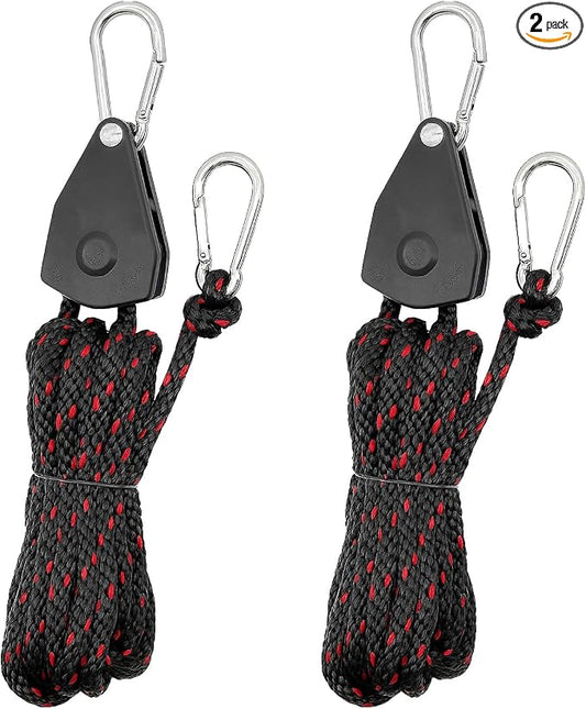 2Pack Ratchet Tie Down Straps, 16Ft 3/8" Adjustable Rope Rollers, Heavy-Duty Pulley System, Tightener for Shade Sails, Hoist for Lifting Gear, Outdoor Utility, 250lb Load Limit