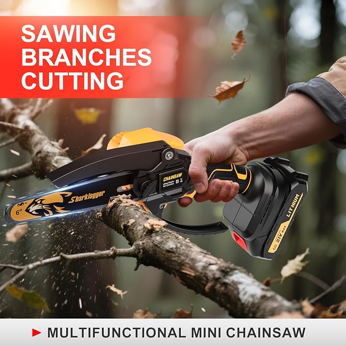 Mini Chainsaw, 6-inch Cordless Electric Small Chainsaws, Portable Handheld Chain Saw for Tree Pruning Shears Garden Maintenance, Best Fathers Day Gift for Men Dad Husband(2 Batteries)