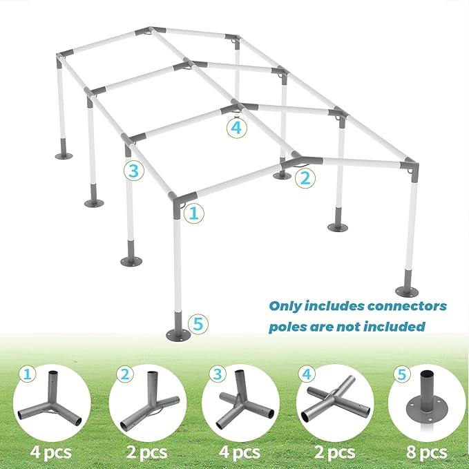 8 Leg Carport Kits，Low Peak Canopy Fitting Kit with 1-3/8" ID, Galvanized Steel Carport Connectors, shed Frame kit DIY Project