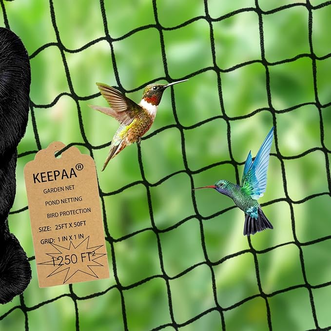 Heavy Duty Bird Poultry Netting - 1” Mesh Breathable UV-Resistant Mesh for Garden Chicken Coop Blueberry Bushes Fruit Trees Easy Install Reusable (25FT*50FT)