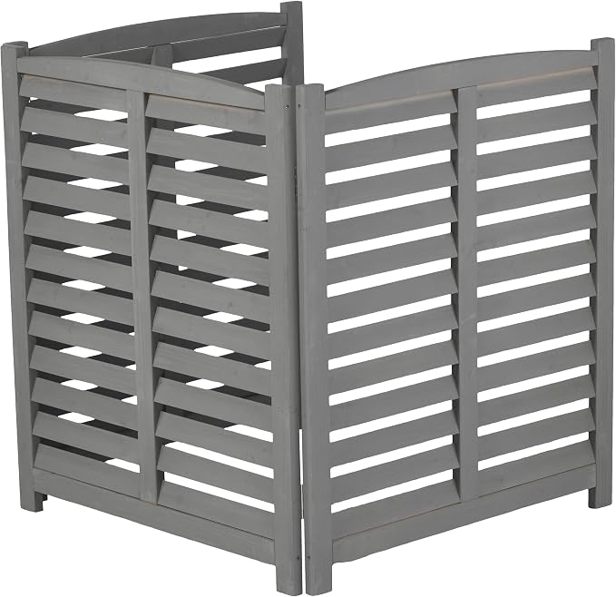 YOPTO 32" W x 38" H,3-Panel Outdoor Air Conditioner Fence,Wooden Outside Wood Privacy Screen,for Pool Equipment Enclosure,Trash Can Enclosures,Air Conditioner,Grey
