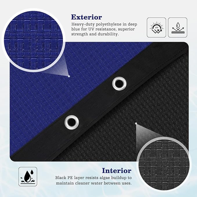 [2026 Upgrade 185GSM] UIRWAY 12FT Pool Cover Heavy-Duty PE Above Ground Round Pool Cover, Metal Buckle, Cold & UV Resistant, Tearproof