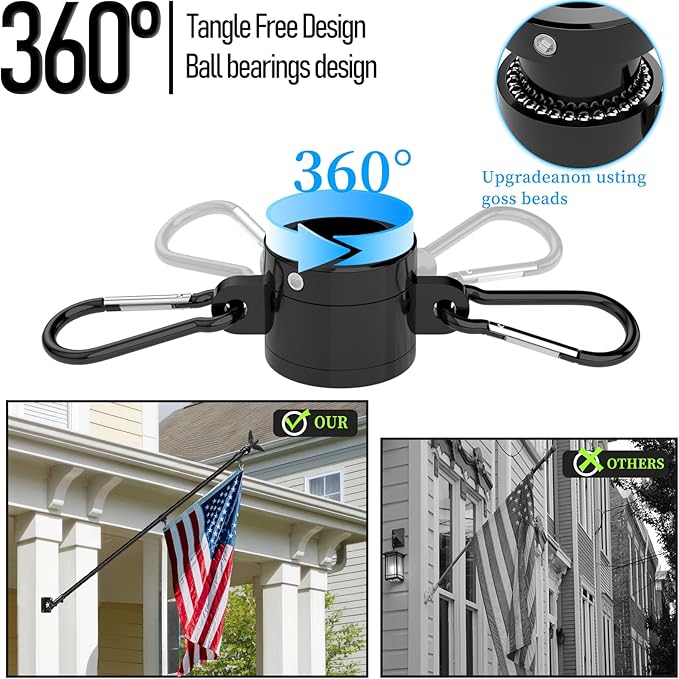 LETSTRY 5FT Flag Pole Kit for House with Solar Light and Adjustable Bracket, 1" Thickened Stainless Steel Outside Wall Mount Flagpole for 3x5 American Flag, for Residential, Outdoor or Porch (Black)