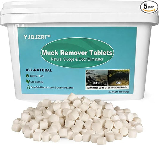 Natural Pond Sludge Remover Tablets with Beneficial Bacteria & Enzymes, Safe for Fish, Plants, Helps Reduce Odors Naturally & Break Down Muck, 5 lb Pond Treatment (5 LB)