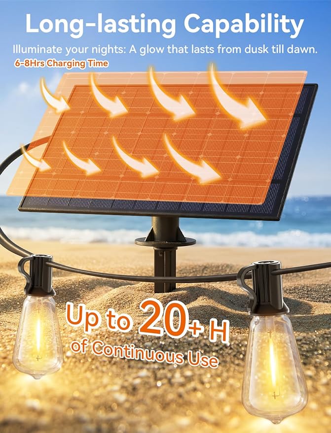 Brightever 200FT Solar String Lights Outdoor Waterproof, Patio Lights Solar Powered with Remote, 72+2 Shatterproof ST38 LED Bulbs, Dimmable&Timable Solar Lights for Outside Wedding Decor