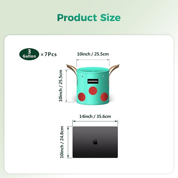 7 Pack 3 Gallon Grow Bags Heavy Duty 180G Thickened PE Plant Pots with 8 Breathable Holes