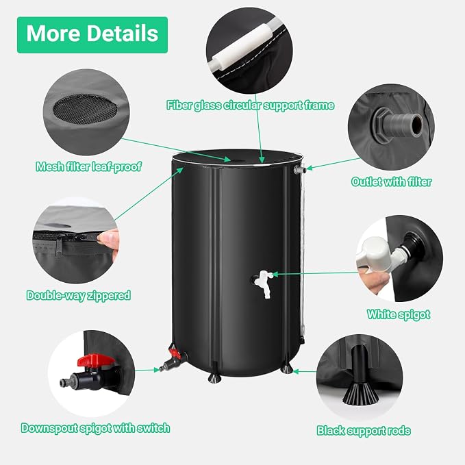 FAMIROSA 100 Gallon / 378L Collapsible Rain Barrel, Foldable PVC Rain Barrels to Collect Rainwater from Gutter, Portable Water Storage Tank Container with Spigot, Water Catcher Collector Black
