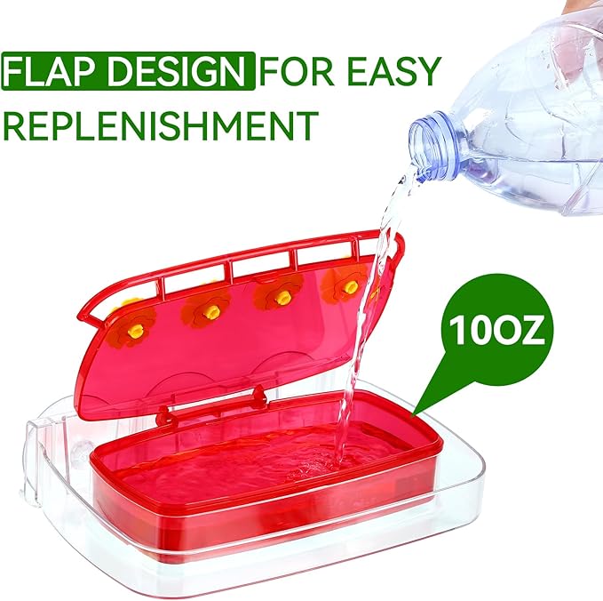 Window Hummingbird Feeder with Strong Suction Cup, Plastic Hummingbird Feeders for Outdoors, Built-in Moat,Easy to Clean and Refil (10oz) (1, Red)