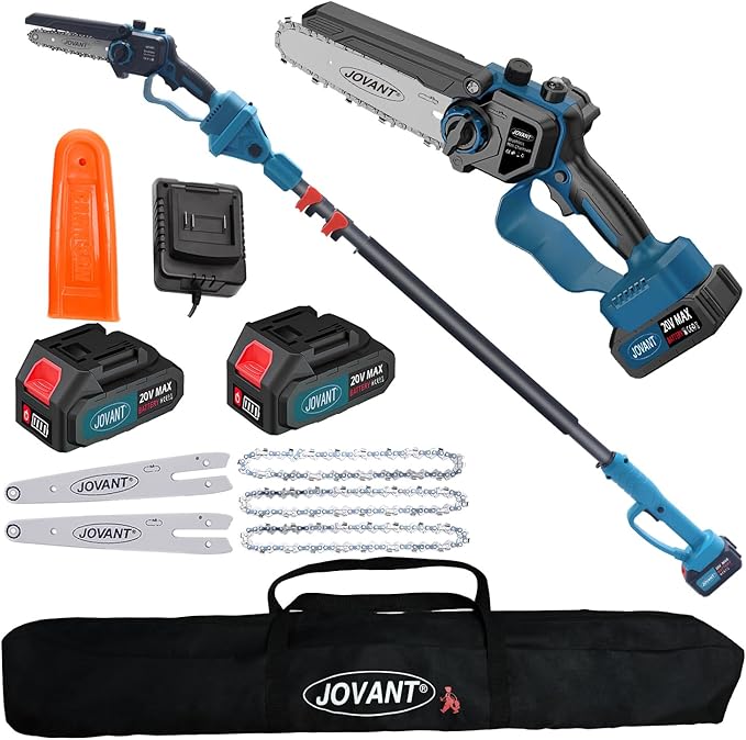 Electric Pole saw, Cordless Pole Saw Battery Powered, Pole Chainsaws for Tree Trimming, 15Ft Reach Power Pole Saws with 2*MAX Batteries
