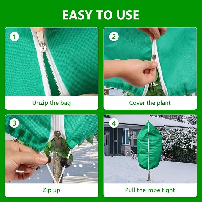 Plant Covers Freeze Protection – 4 Pack 72"x48" Extra Large Frost Blankets for Outdoor Plants, 2.8oz/yd² Heavy-Duty Tree Covers with Zipper & Drawstring – Reusable Winter Plant Freeze