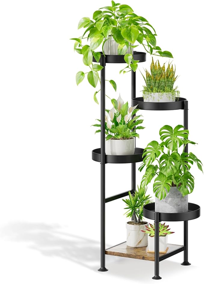 Oppro Plant Stand Indoor Outdoor, 5 Tier Metal Flower Pot Shelf Holder Clearance, Tall Corner Rack for Multiple Plants, Modern Organizer Display for Patio Orchid Office Porch Living Room Garden, Black