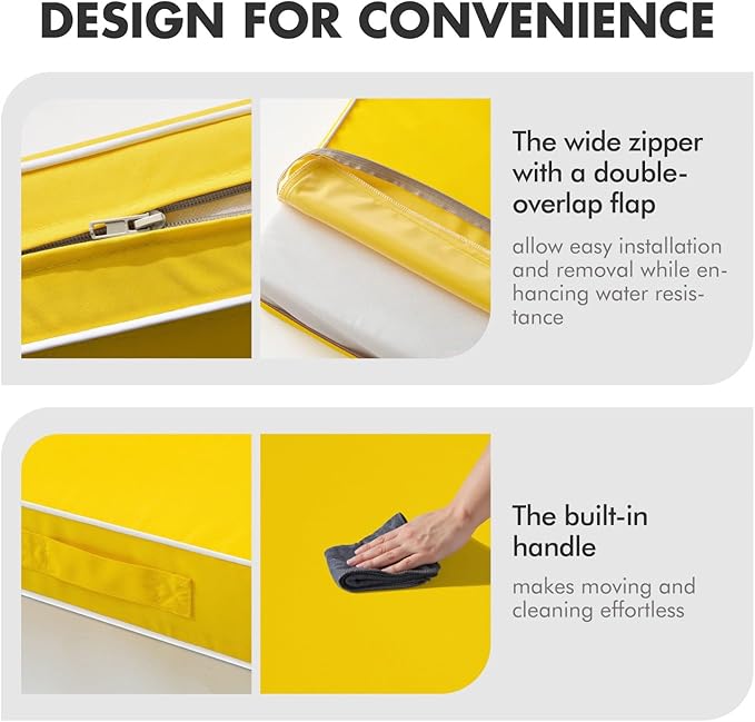 MIULEE Yellow Outdoor Seat Cushion 22x22 Inch Waterproof & 3 Year Fade Resistant Deep Seat and Back Cushion for Patio Furniture Chair Sofa Couch with Handle and Adjustable Straps