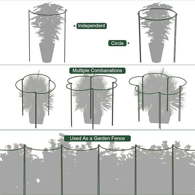 FEED GARDEN Peony Cages and Supports, 6 Pack Plant Support Stakes for Outdoor & Indoor Plants, 10" W x 16" H Half Round Garden Plant Support Rings for Peonies, Hydrangeas, Roses, Dahlias