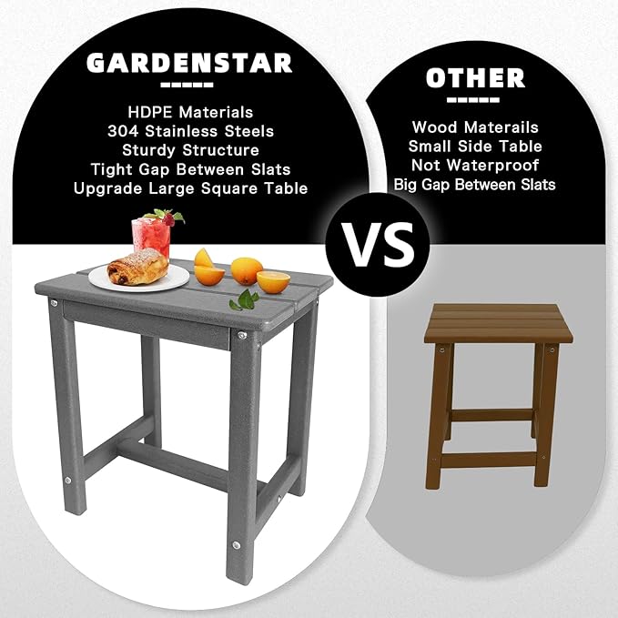 GARDENSTAR Adirondack Square Side Table,one-Tier Outdoor end Table, Patio Side Table for Pool,Porch,Backyard,Relaxing Companion (Grey)