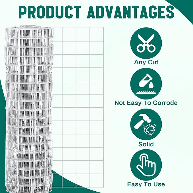 Gisafai 16 Gauge Galvanized Welded Wire Fence 5 ft x 100 ft PVC Coated Hardware Cloth, 2.36" x 2.36" Mesh, Heavy Duty Garden Fencing Roll for Chicken, Dog Yard, Deer Cattle & Animal Protection(Silver)
