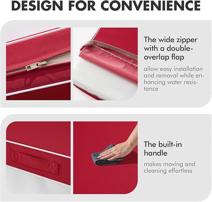 MIULEE Red Outdoor Seat Cushion 24x24 Inch Waterproof & 3 Year Fade Resistant Deep Seat and Back Cushion for Patio Furniture Chair Sofa Couch with Handle and Adjustable Straps