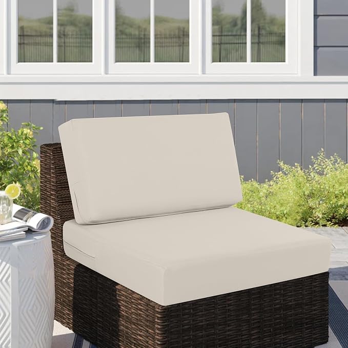 idee-home Outdoor Chair Cushions for Patio Furniture, Outdoor Seat Cushion | Waterproof Hampton Bay Deep Seat Replacement Couch Cushions for Garden Backyard Deck 28.5 x 28.5 Beige