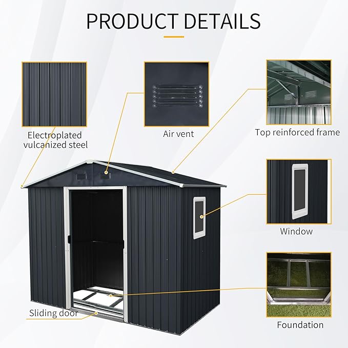 YOPTO 8x4 FT Outdoor Storage Shed,Metal Shed with Window & Floor,Garden Shed W/Air Vent & Lockable Sliding Door,All Weather Waterproof Tool House W/Sloped Roof,for Backyard,Patio,Lawn,Black+White