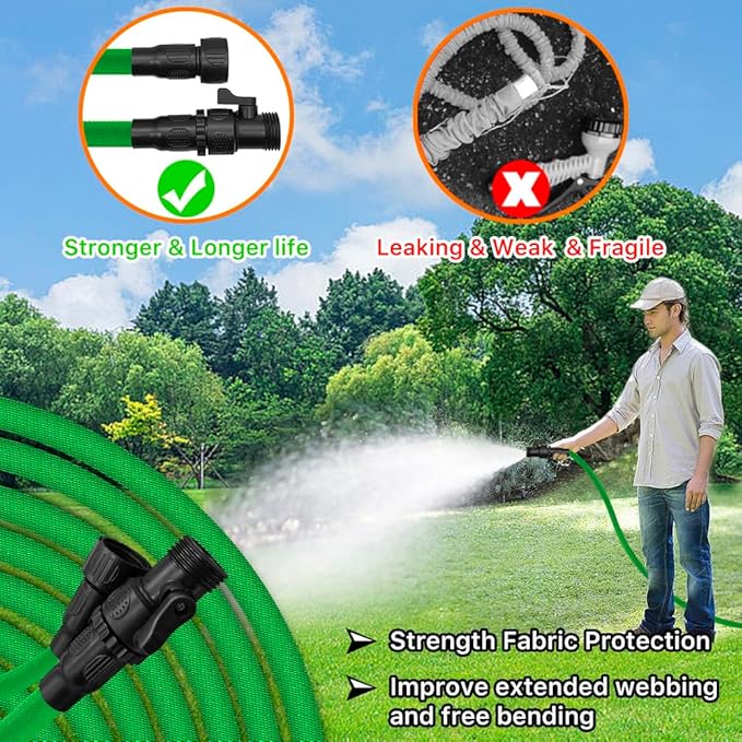 Garden Hose, 75ft Water Hose, Lightweight Outside Lawn Hose, Outdoor Hose for Yard Backyard, Collapsible & Car Wash 3/4" Connectors Manguera de Agua, Yarn Essential Lawn & Garden Watering Equipment