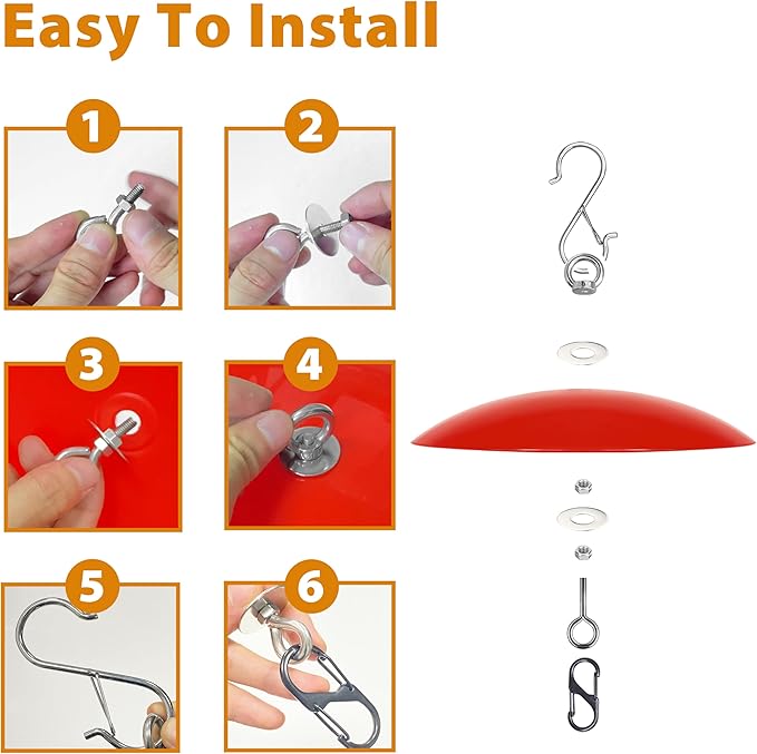 12" Bird Feeder Rain Guard, Hummingbird Feeder Shade Dome Cover, Hanging Squirrel Baffle for Bird Feeder Pole (Red), 4 Pack